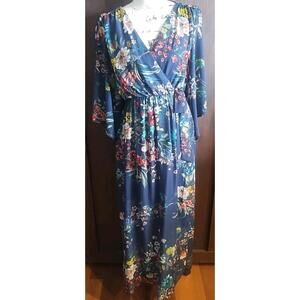 Bailey Blue Floral Maxi Dress Kimono Sleeve V-Neck Lightweight Boho Feminine S